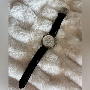 Michele watch black leather with diamonds